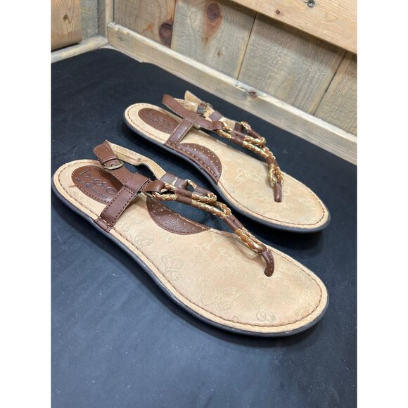 B.O.C. Womens Braided T-Strap Faux Leather Sandals Size 9M Brown & Gold - Picture 2 of 9